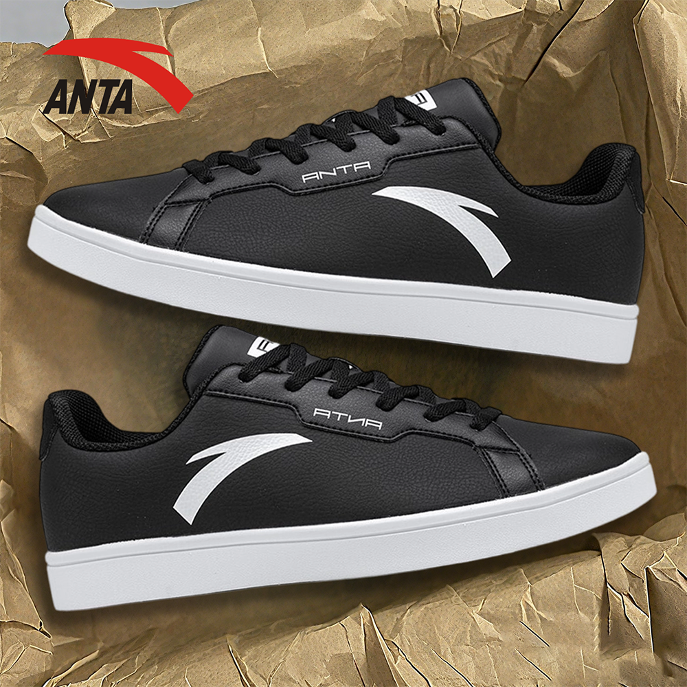 安踏男鞋皮面休闲鞋小白鞋