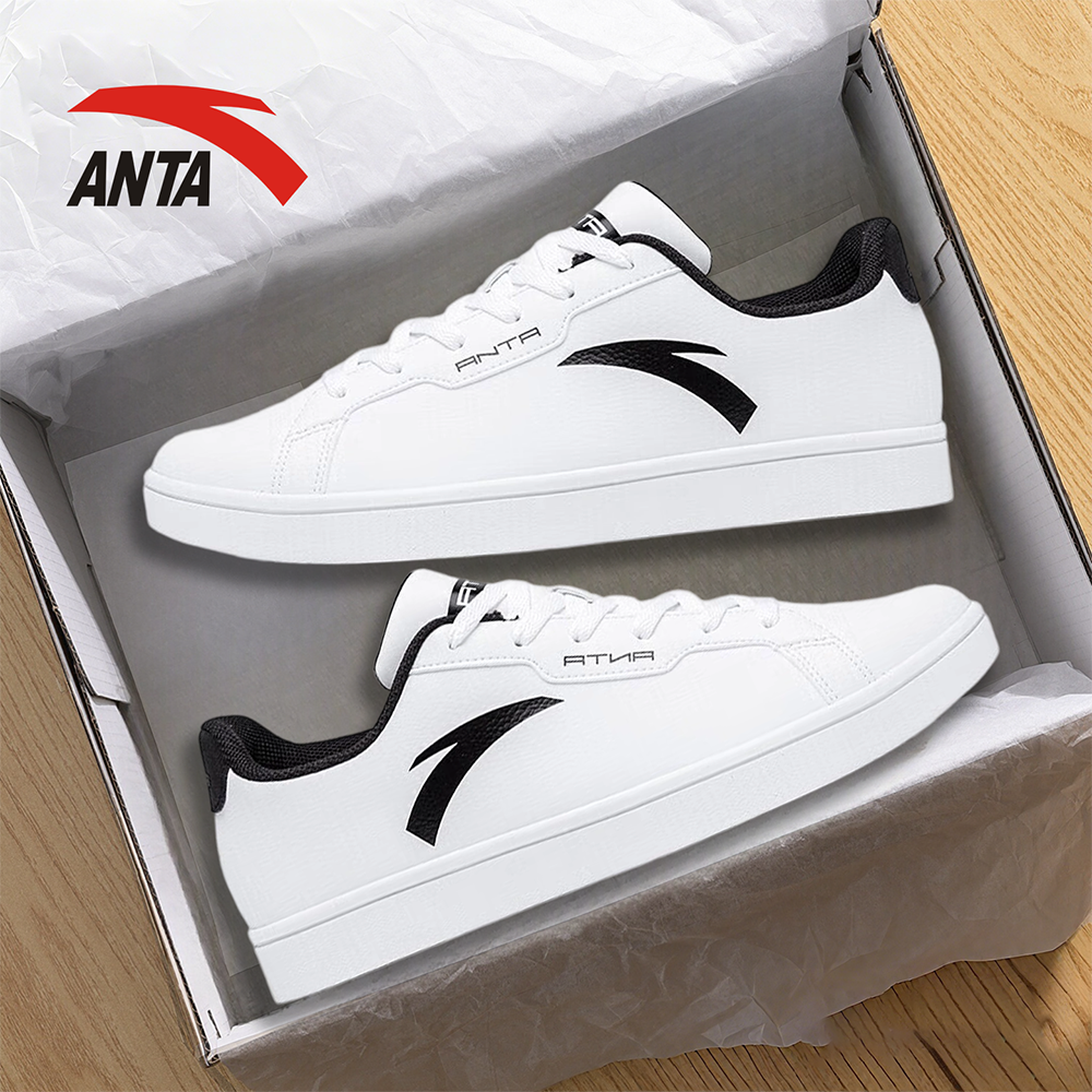 安踏男鞋皮面休闲鞋小白鞋