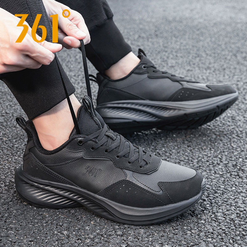 361男鞋跑步鞋冬季新款361度休闲鞋黑色皮面官方旗舰轻便运动鞋男