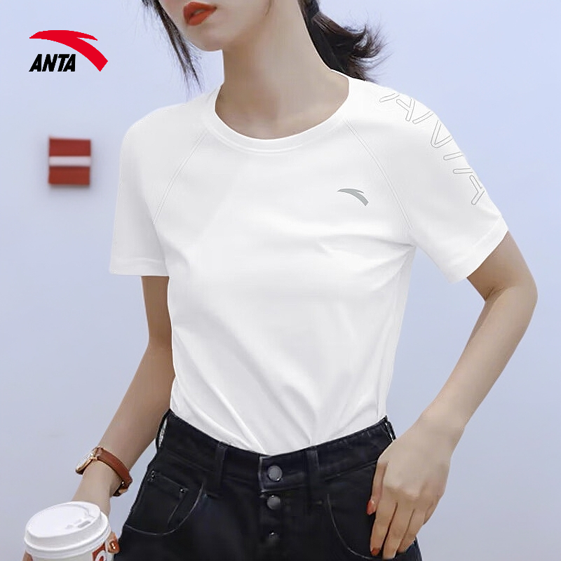 安踏短袖t恤女纯棉透气休闲上衣