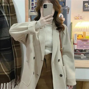 小矮个子150cm高级感双面呢毛呢外套宽松呢子大衣女短款xs码秋冬
