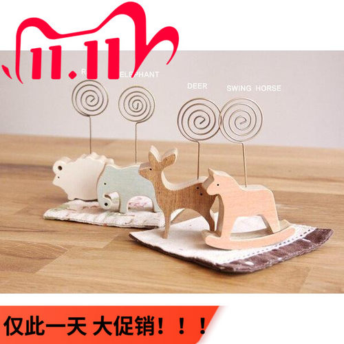 照片墙夹子简约木质动物留言夹拍立得照片框名片座LG打印纸通用