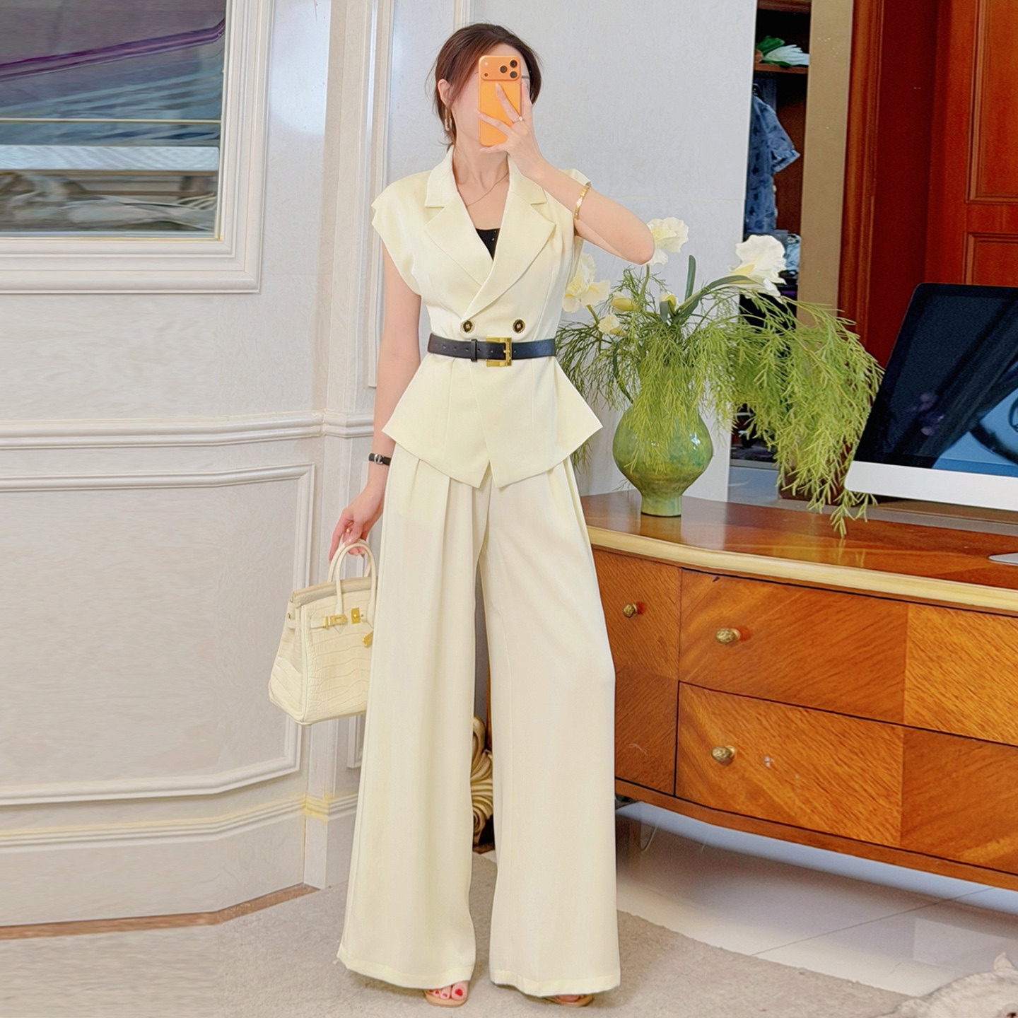 【新品88折】高级感收腰西装马甲套装女垂感阔腿裤显瘦职业两件套