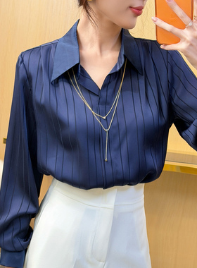 飞姐定制2026春装新款韩版高级感时尚翻领缎面衬衫长袖OL上衣女