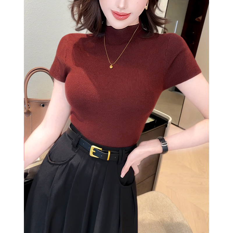 纯色短袖针织T恤女简约内搭上衣