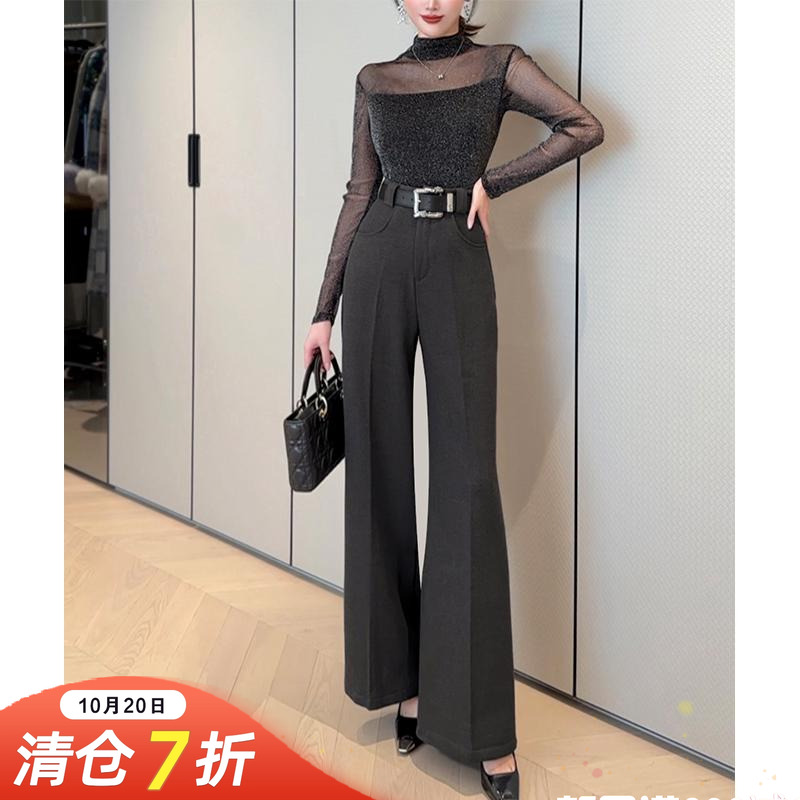 飞姐定制高级感毛呢阔腿裤女秋冬新款垂感宽松高腰西装直筒休闲裤