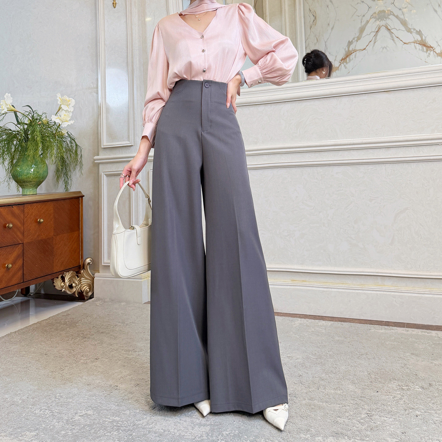 飞姐定制2026春装新款韩版高腰阔腿裤宽松直筒裤垂感拖地裤休闲裤