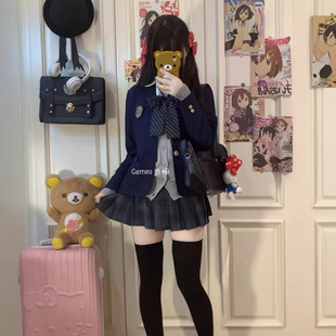 青春感JK制服套装学院风针织长袖开衫三粒扣西服外套甜美清新短裙