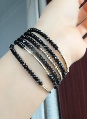 时光黑色多圈ins轻奢款水晶手串
