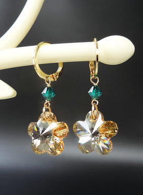 梅花弄奥地利水晶耳环女首饰品礼物14K注金耳圈清新韩版时尚耳坠