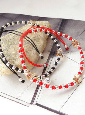 纯银金刚结时尚风百搭红绳手链