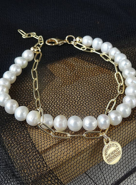 温柔高端复古手串双层天然珍珠手链14K包金ins小众设计手饰品女