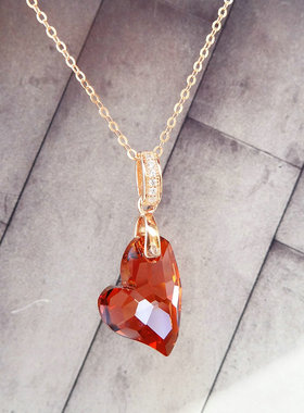 若爱水晶纯银玫瑰金颈链心形吊坠