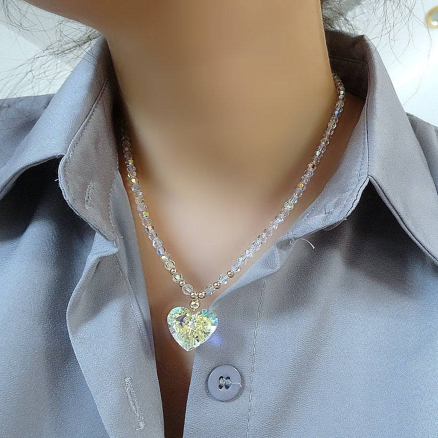 爱你 奥地利水晶爱心项链吊坠锁骨链颈链520情人节送女友生日礼物