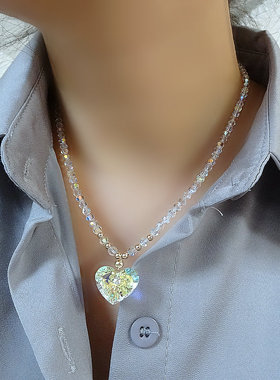爱你 奥地利水晶爱心项链吊坠锁骨链颈链520情人节送女友生日礼物