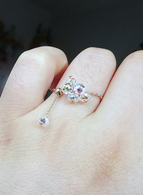 水晶森系少女风包金可调节戒子