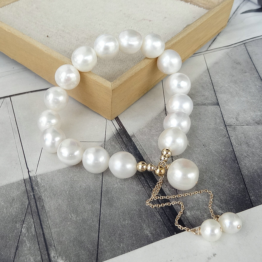 12mm正品天然淡水珍珠手链美国14K包金女气质情人节礼物优雅首饰