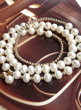 原创设计风首饰品包金天然珍珠