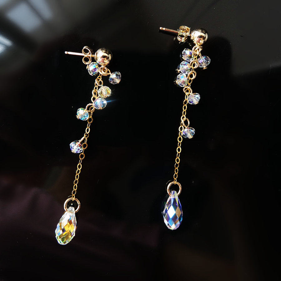 流星雨 气质耳饰奥地利水晶耳环耳坠14K金耳线耳钉情人节礼物女友