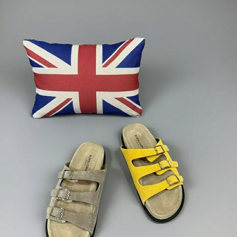 欧洲站2025欧货新品牛皮平底勃肯拖鞋女外穿一字带露趾厚底凉拖鞋