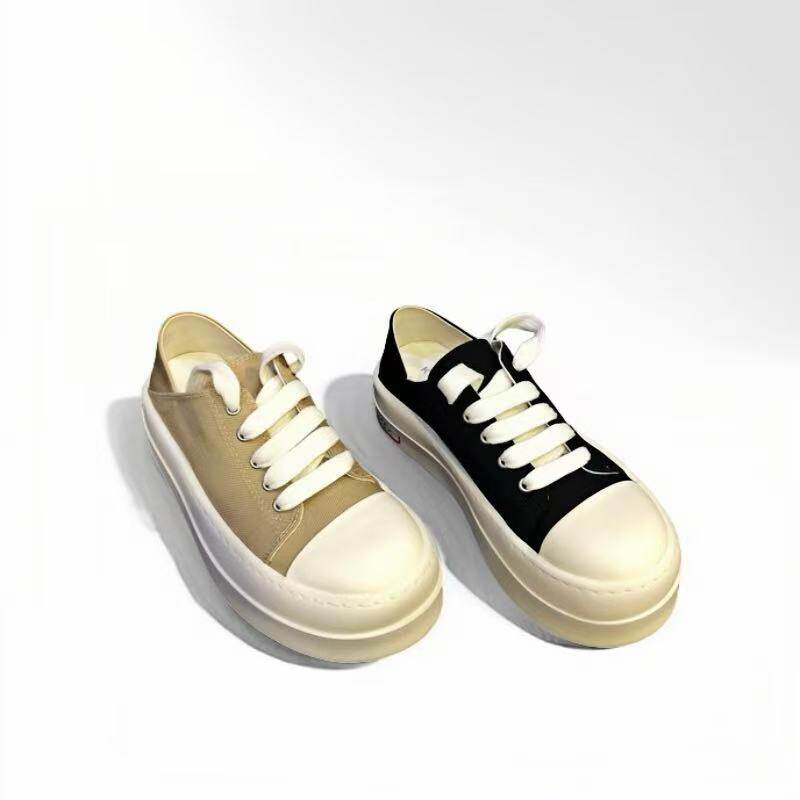 2025秋欧货新品牛皮厚底增高帆布鞋女系带圆头复古休闲板鞋女单鞋