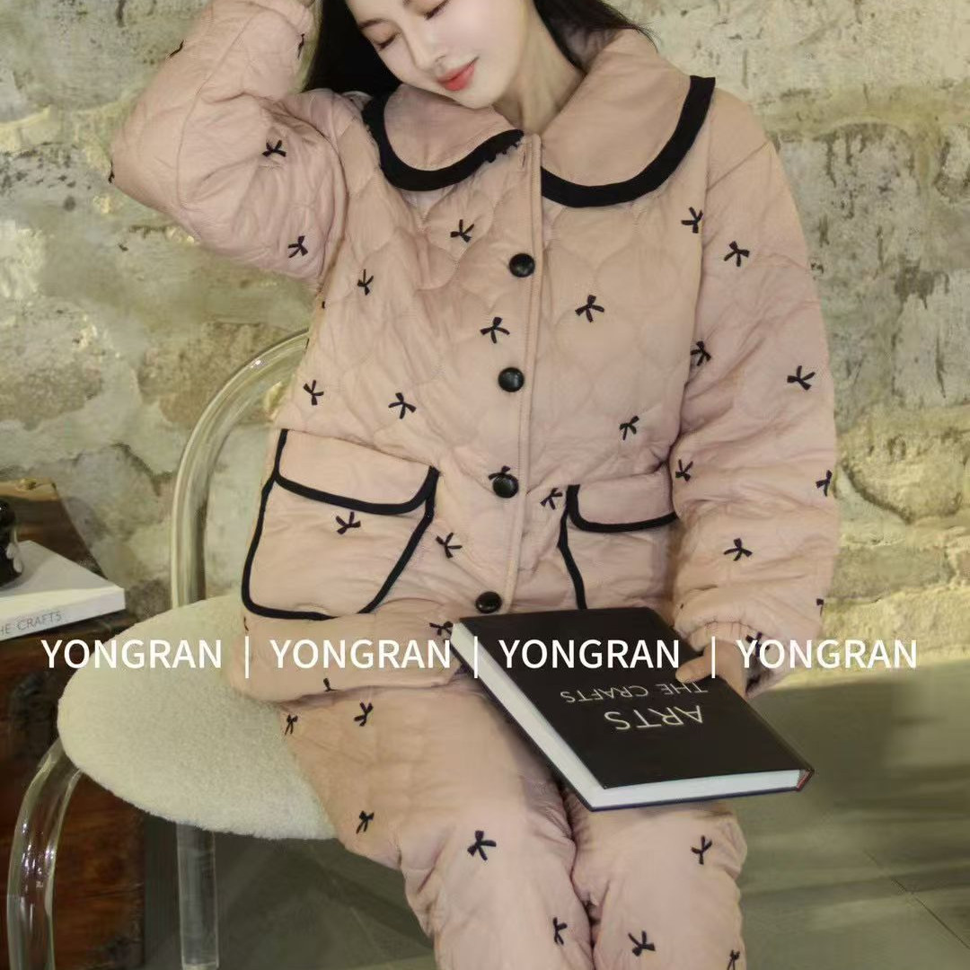 雍然小香风冬天睡衣女士减龄娃娃领加绒加厚夹棉长袖家居服两件套