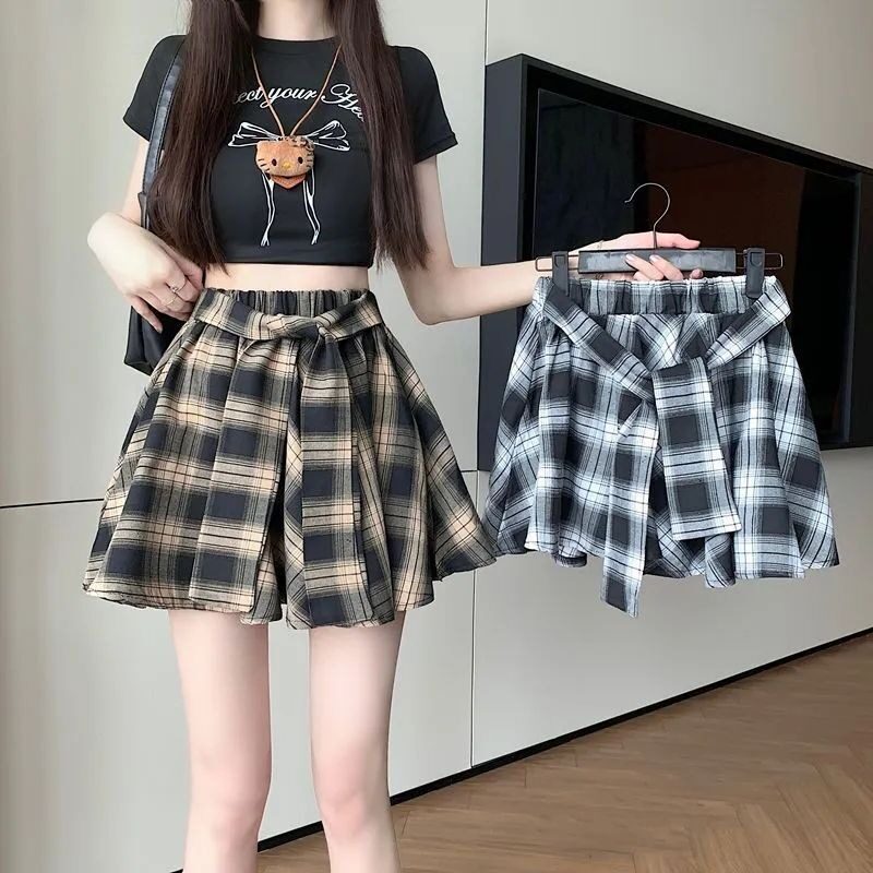 大码胖mm设计感复古格子半身裙女高腰半身裙百搭显瘦短裙韩版潮流