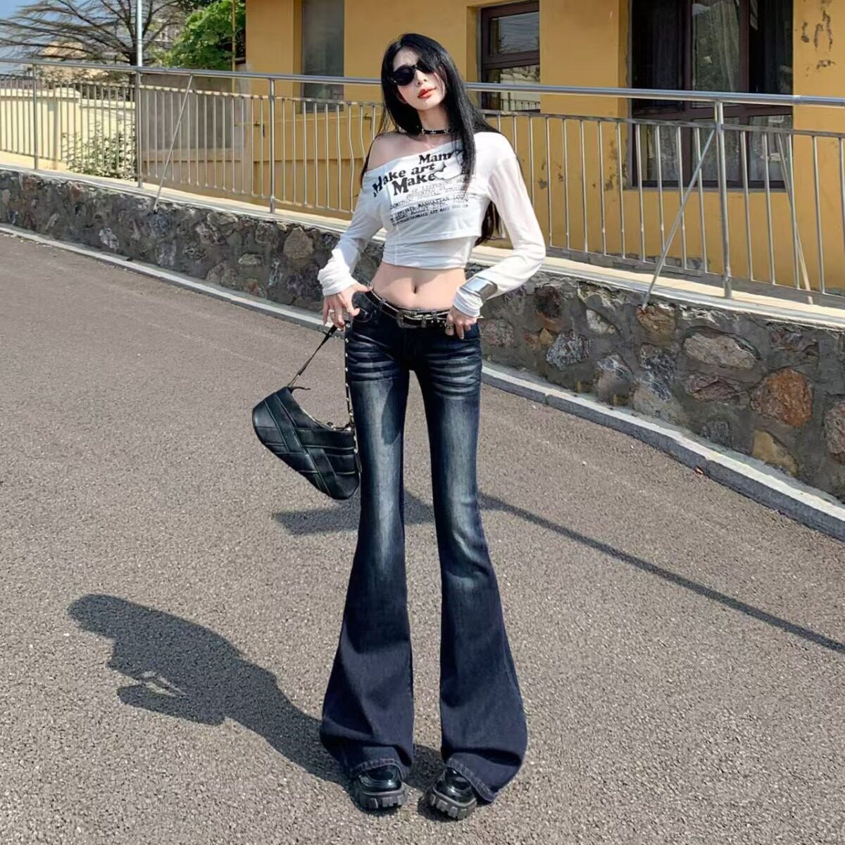 美式辣妹低腰2026喇叭微喇牛仔裤新款复古弹力修身显瘦马蹄
