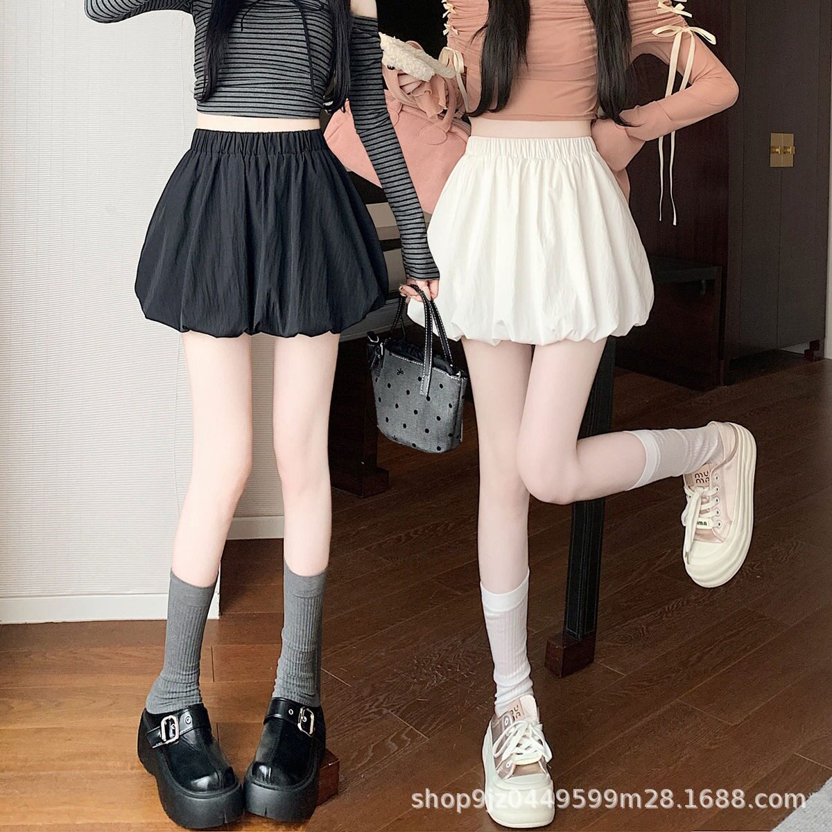 云朵花苞裤裙女2026夏季高腰显瘦南瓜蓬蓬裙a字休闲泡泡灯笼短裙
