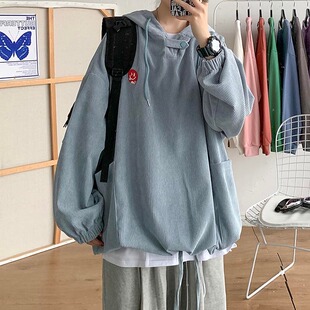 卫衣潮牌痞帅炸街男粉色连帽上衣vintage欧美高街vibe灯芯绒外套