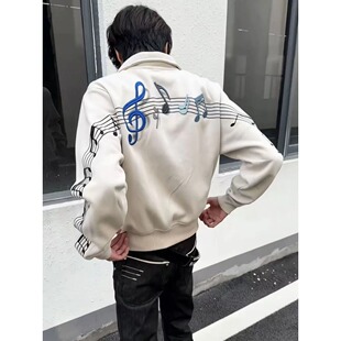 摇滚音符刺绣拉链开衫男女生欧美风潮牌卫衣秋季宽松长袖外套夹克