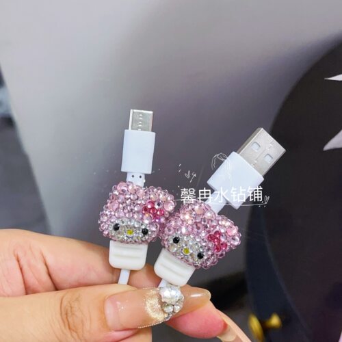 苹果iphone数据线保护套美乐蒂水钻防折断保护套kt猫数据线套