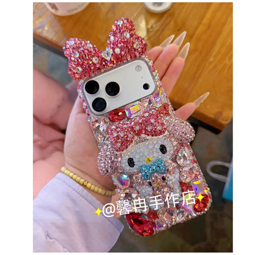苹果18promax水钻手机壳17pro美乐蒂16立体蝴蝶结水晶钻15三丽鸥