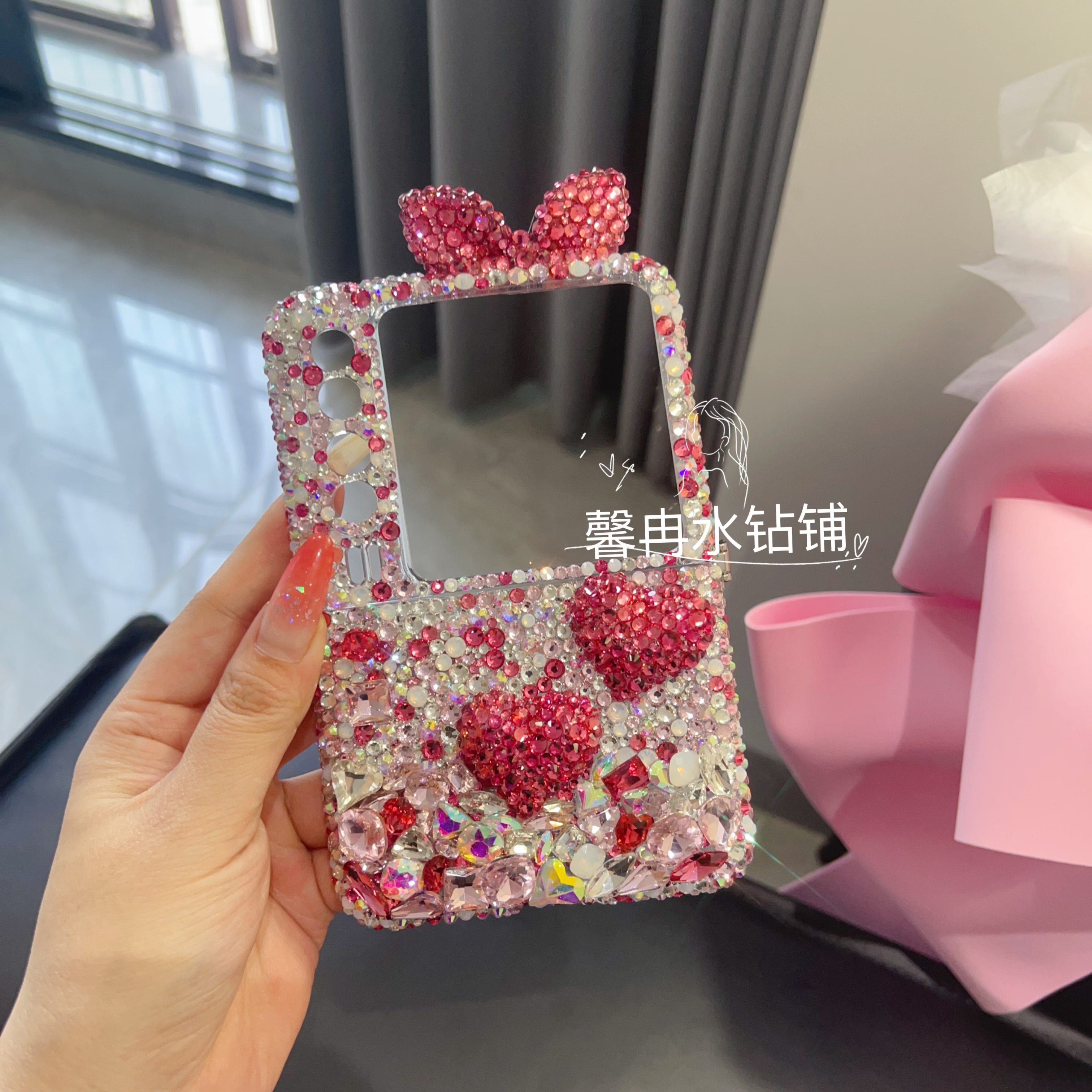 华为purax新款手机壳立体蝴蝶结pruaX新款折叠水钻手机壳爱心全包