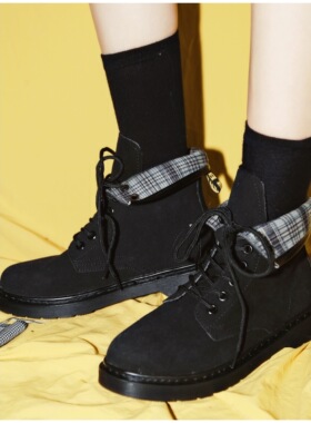 ANN and SAM注入女子力酷炫丝绒感高帮靴子 马丁靴2024新品秋冬女