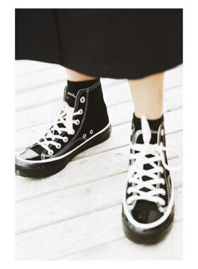 ANN and SAM 学院风黑白极简设计帆布鞋高帮2024新品情侣款女ins