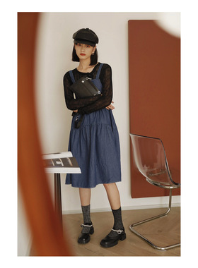 ANN and SAM 属于秋冬日的牛仔吊带层次连衣裙 活力蓝色2025秋冬