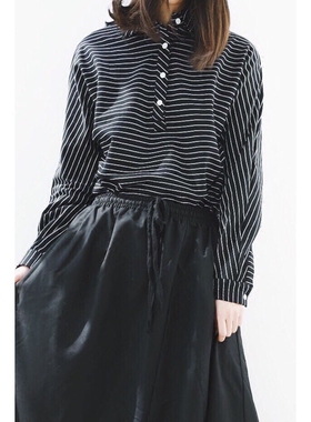 ANN and SAM 条纹控 衬衫领T恤宽松休闲 oversize 2024新品 春夏