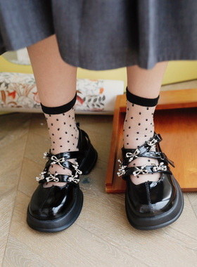 ANN and SAM 千禧辣妹玛丽珍蝴蝶亮闪闪y2k 少女松糕皮鞋黑色新款