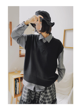 ANN and SAM MHL英伦学院风v领针织马甲2024新品秋冬女  原创设计