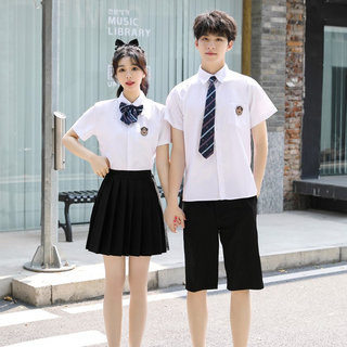 学院风白色短袖衬衫套装初高中校服合唱朗诵演出服运动会毕业班服
