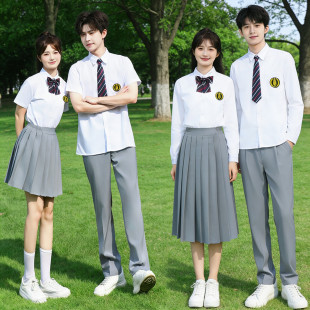 毕业班服套装 中学生合唱比赛高中生校服制服男 学院风灰色裙子夏季