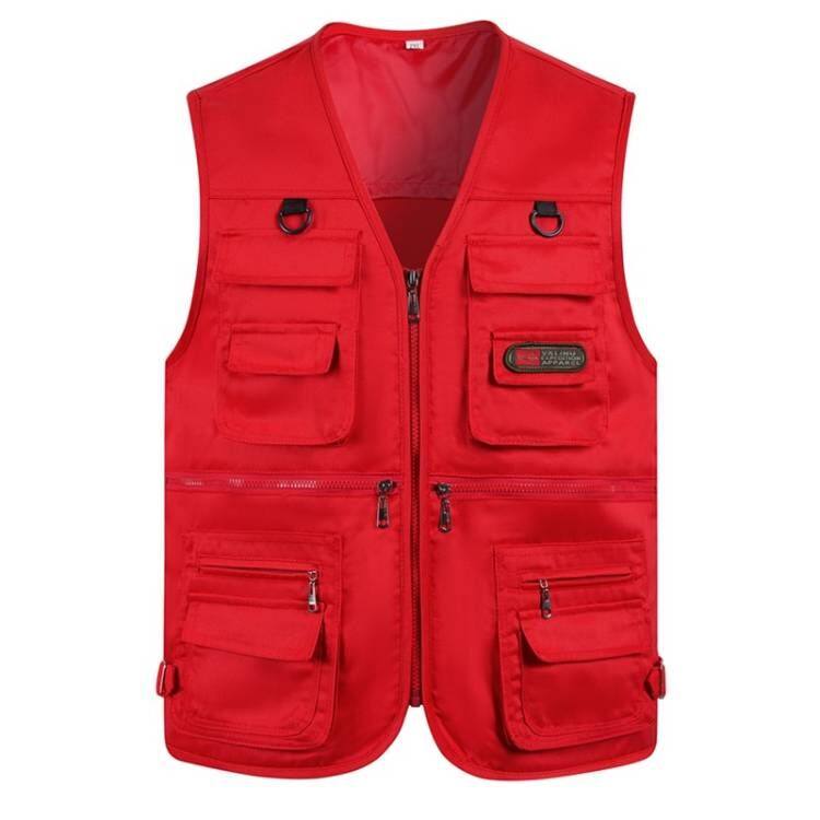 MIDDLE-AGED MENS VEST SPRING SUMMER THIN MESH MULTI-POCKET VEST CASUAL PHOTOGRAPHY FISHING RED HORSE CLIP DADDY KAN SHOULDER