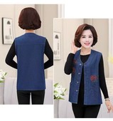 宽松薄款 妈妈牛仔马甲女春秋外套中老年加肥大码 坎肩无袖 马夹背心