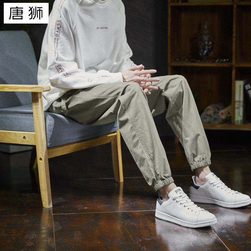 唐狮休闲裤男春夏薄款纯棉港风宽松ins哈伦裤束腿潮小脚束脚工装