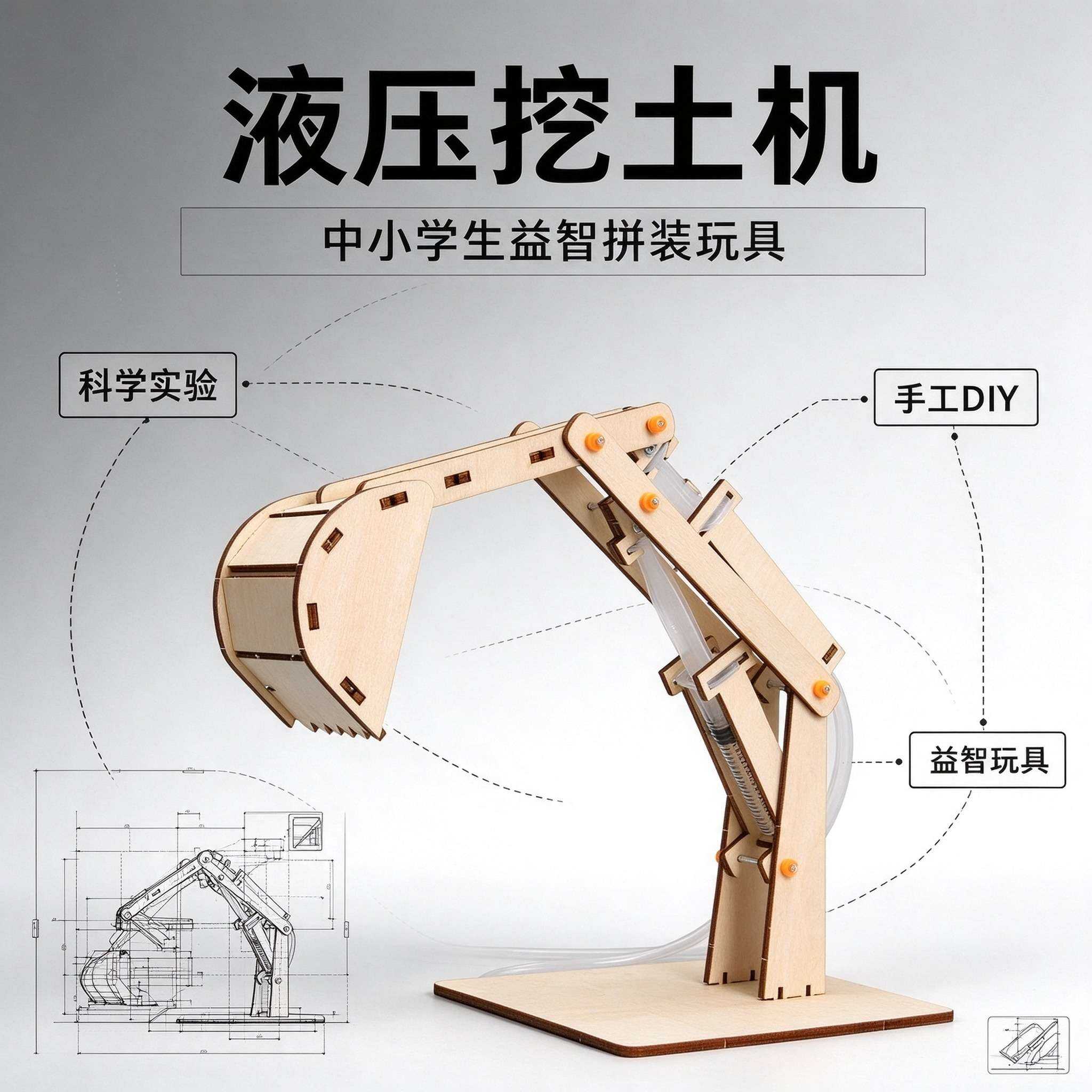 科技小制作液压挖掘机DIY玩具