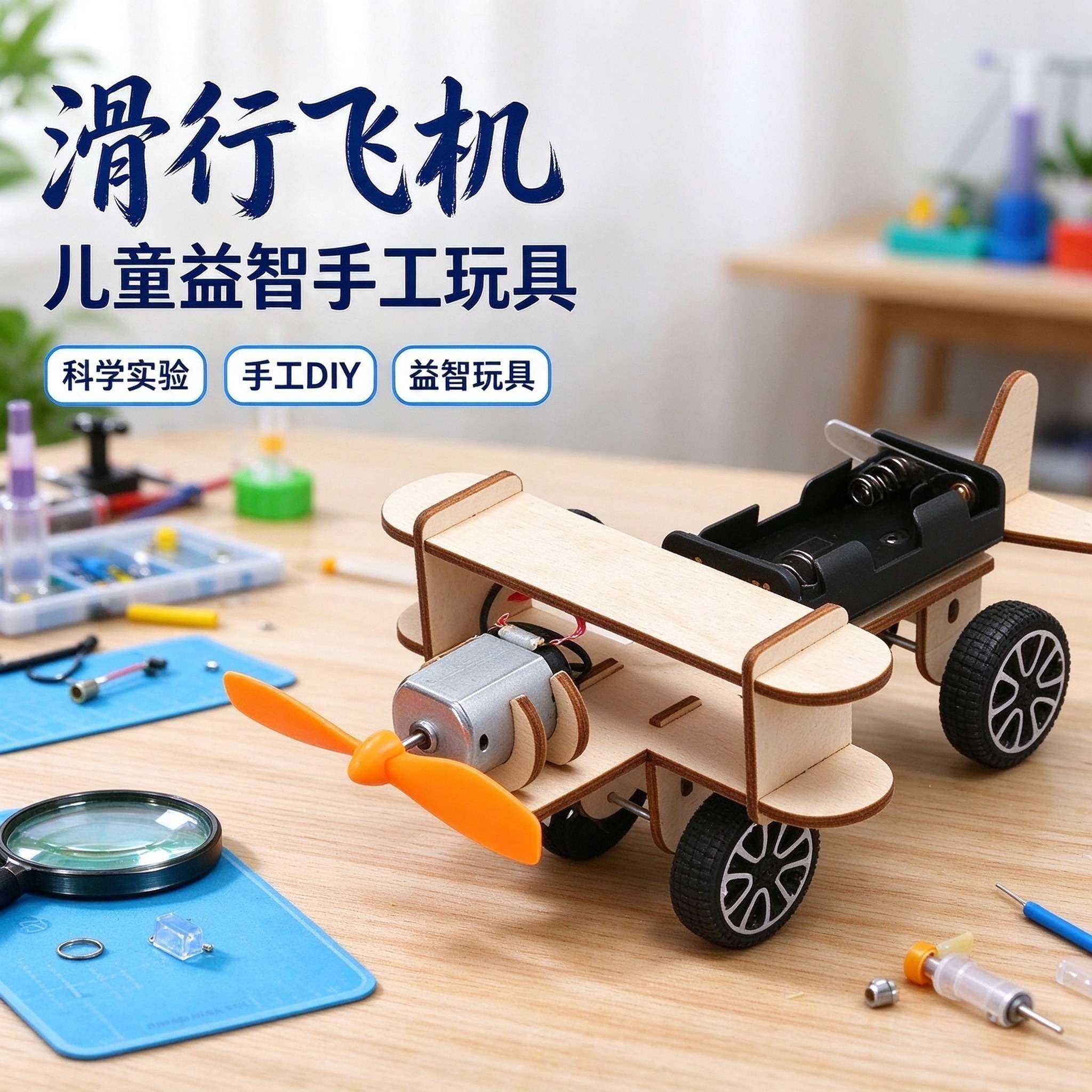 科技感十足儿童滑行飞机DIY玩具