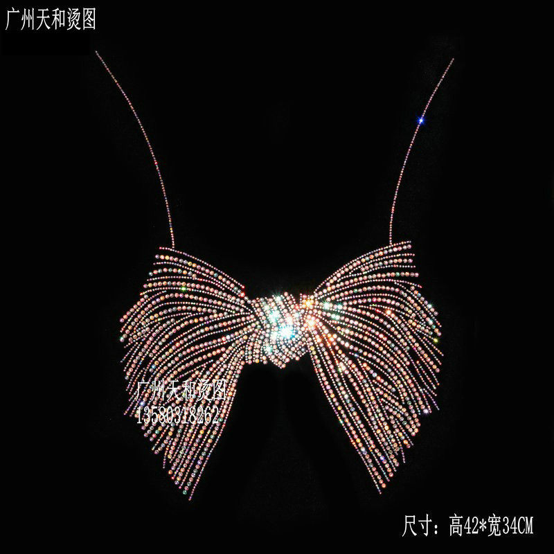 蝴蝶结衣服领口前胸重工烫钻图案图片