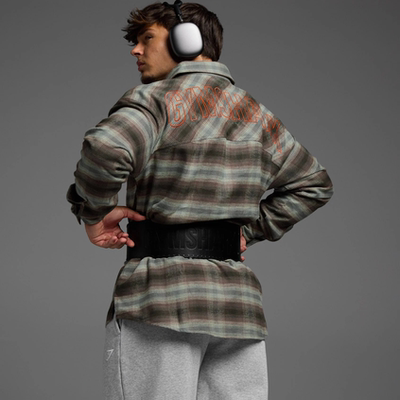正品现货 GYMSHARK Flannel Shirt 刺绣工艺格子纹宽松衬衫外套