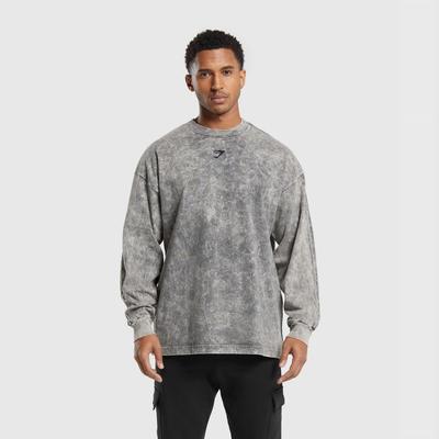 正品现货 GYMSHARK  Rest Day Washed 水洗扎染磨白超宽松长袖t恤